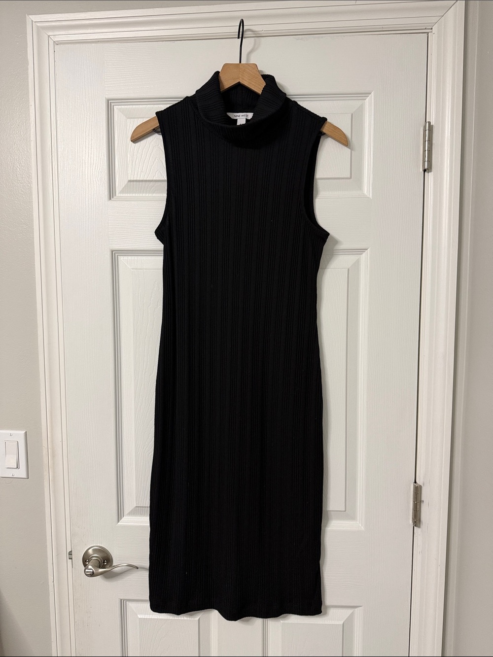NWOT Nine West Black Sleeveless Ribbed Midi Turtleneck Dress